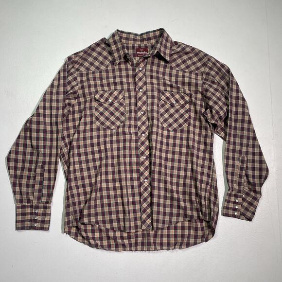 Vintage 80's WRANGLER Plaid Pearl Snap Button Shirt / Sz XL Western Retro READ - Picture 1 of 11